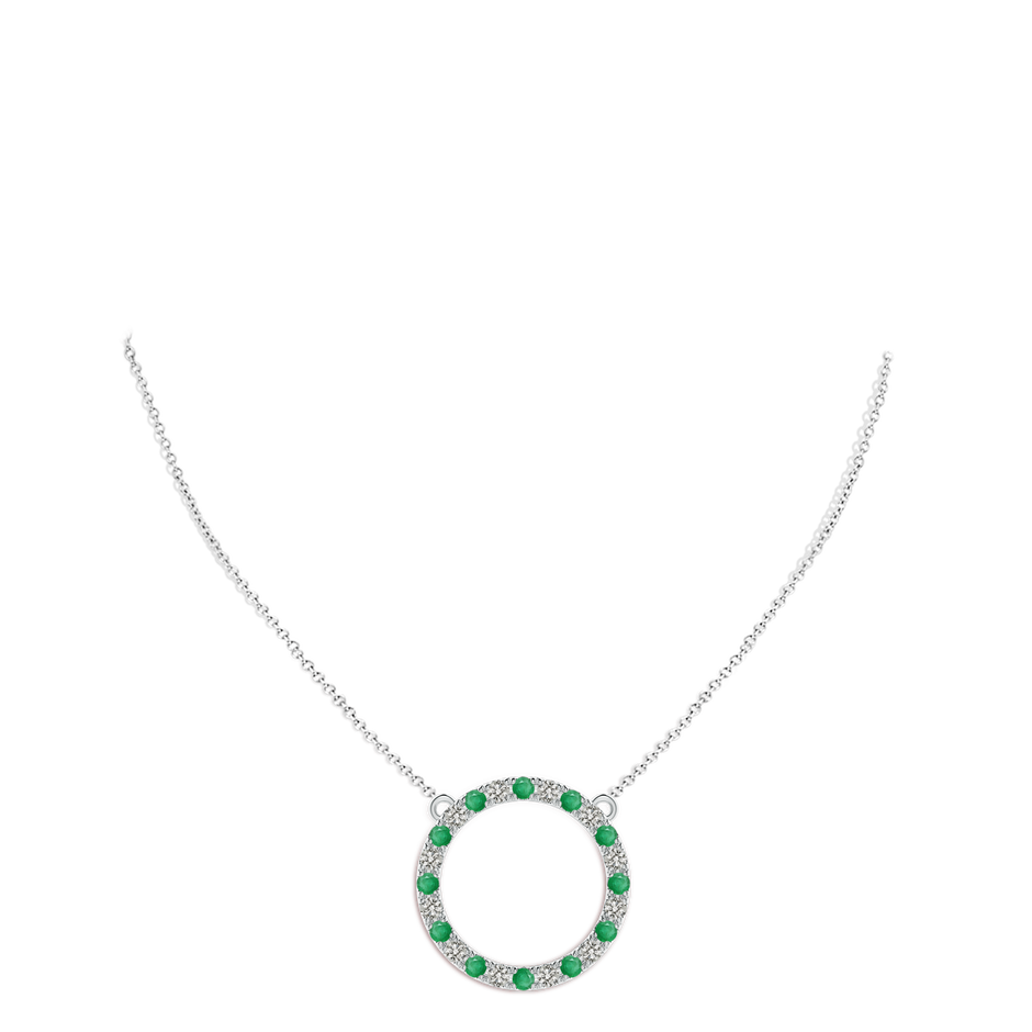 3mm A Emerald and Diamond Open Circle Eternity Pendant in White Gold pen