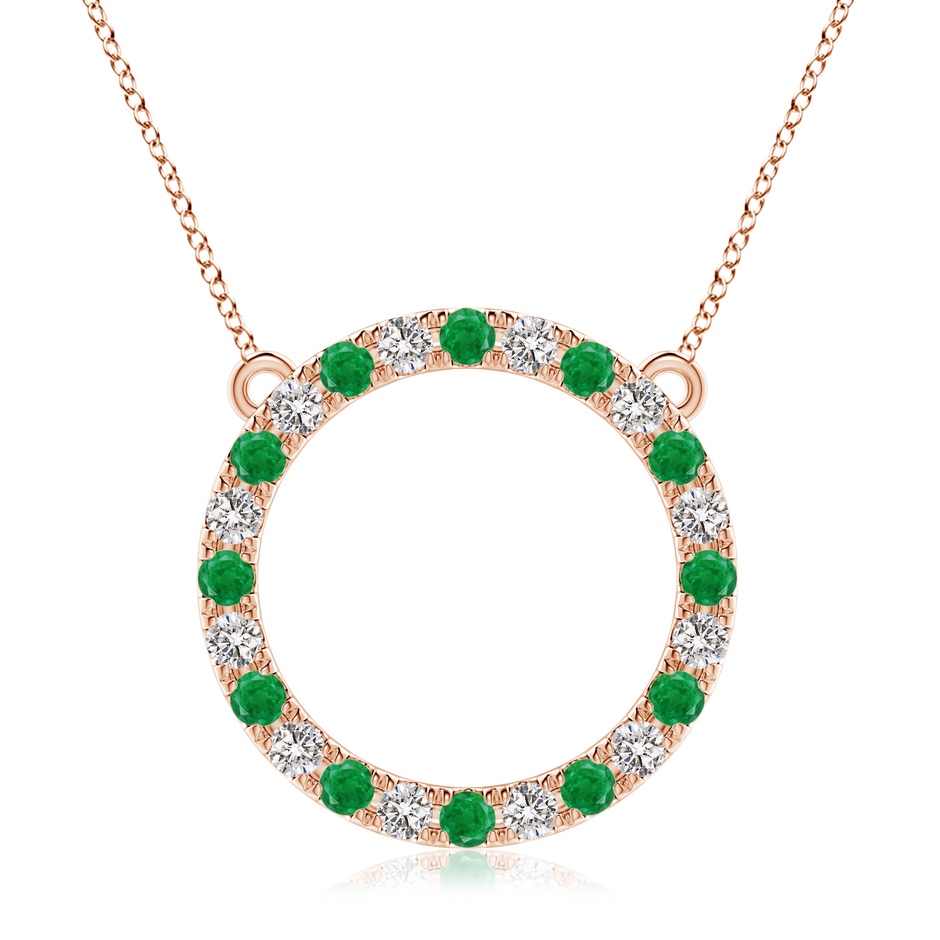 3mm AA Emerald and Diamond Open Circle Eternity Pendant in Rose Gold 