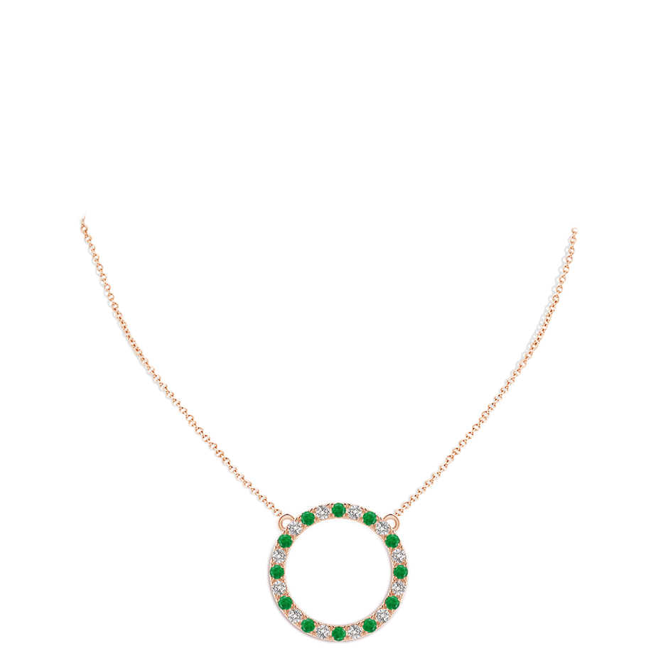 3mm AA Emerald and Diamond Open Circle Eternity Pendant in Rose Gold pen