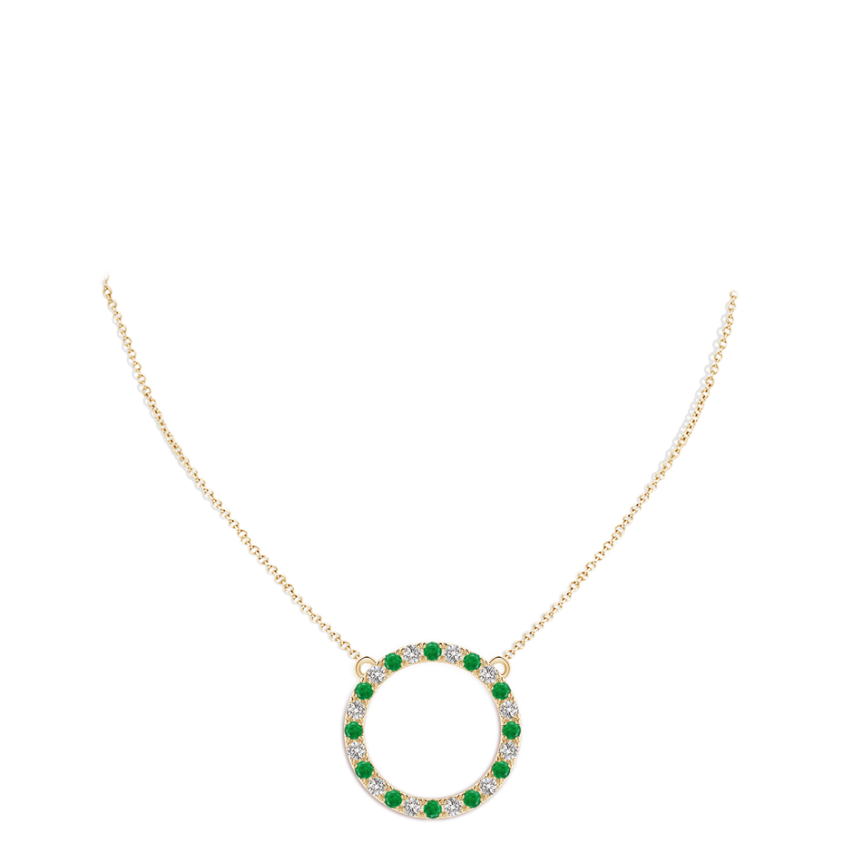 3mm AA Emerald and Diamond Open Circle Eternity Pendant in Yellow Gold pen