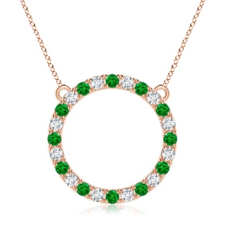 3mm AAAA Emerald and Diamond Open Circle Eternity Pendant in Rose Gold