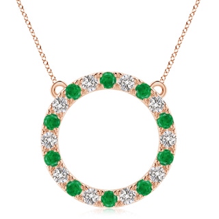 4mm AA Emerald and Diamond Open Circle Eternity Pendant in 18K Rose Gold