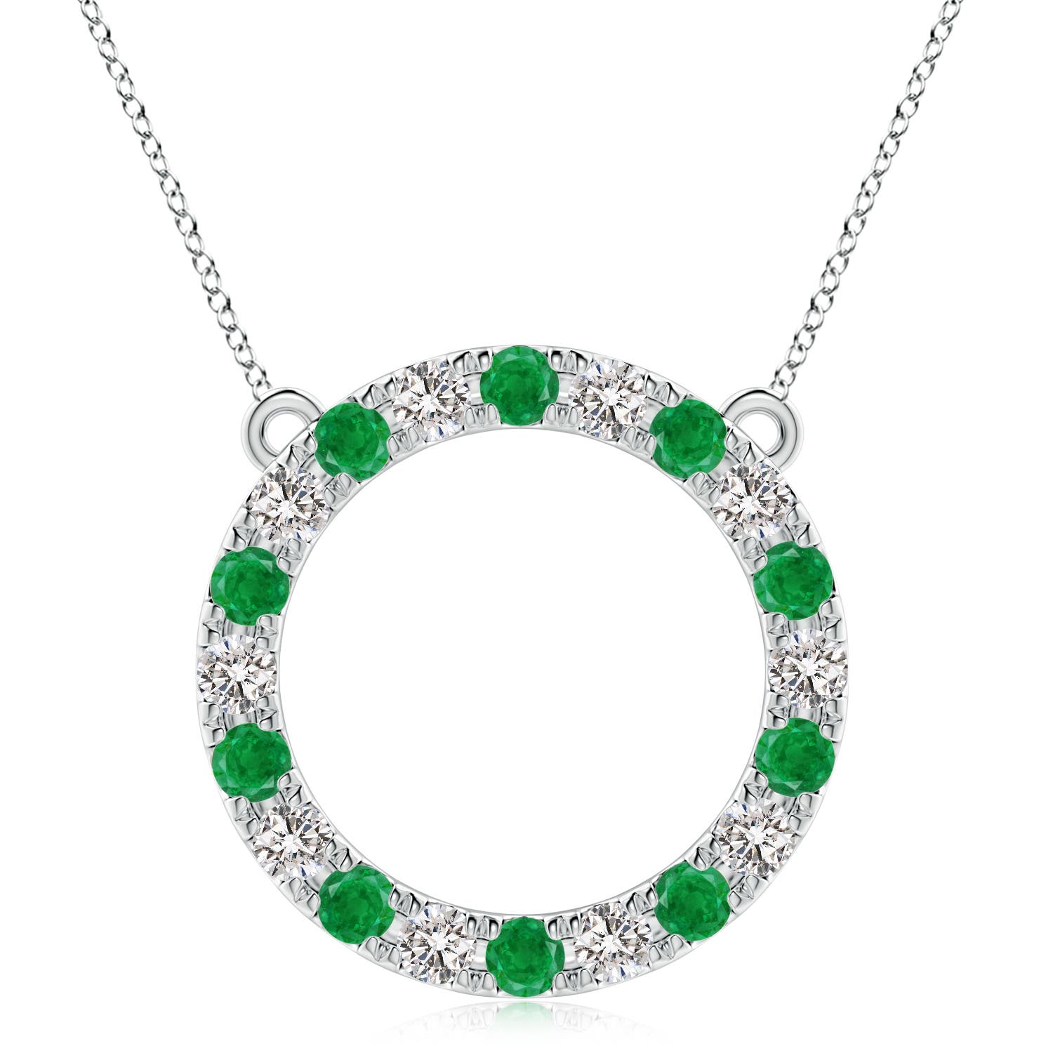 4mm AA Emerald and Diamond Open Circle Eternity Pendant in P950 Platinum