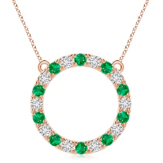 4mm AAA Emerald and Diamond Open Circle Eternity Pendant in 9K Rose Gold