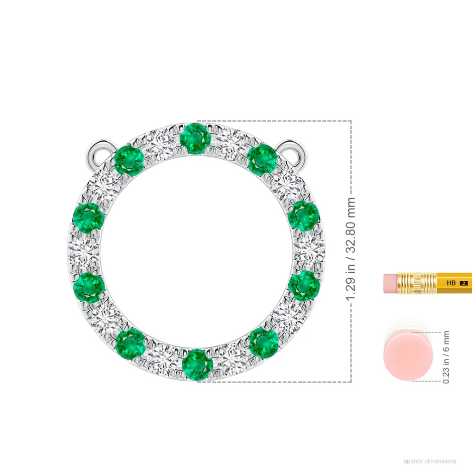 4mm AAA Emerald and Diamond Open Circle Eternity Pendant in White Gold ruler