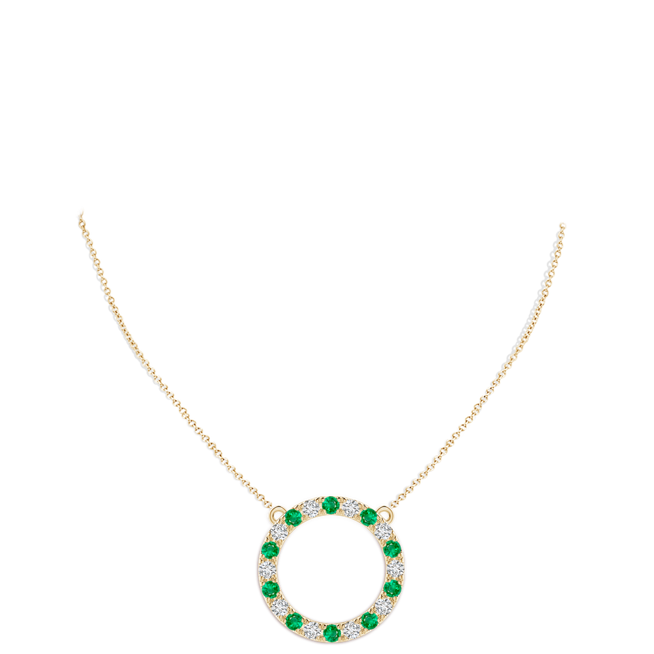 4mm AAA Emerald and Diamond Open Circle Eternity Pendant in Yellow Gold pen