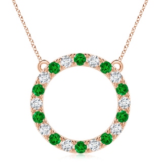 4mm AAAA Emerald and Diamond Open Circle Eternity Pendant in 9K Rose Gold