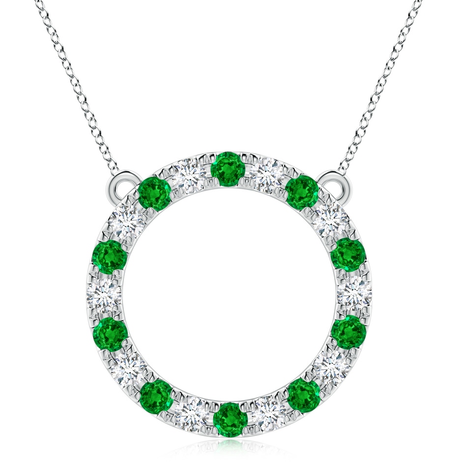 4mm AAAA Emerald and Diamond Open Circle Eternity Pendant in P950 Platinum 