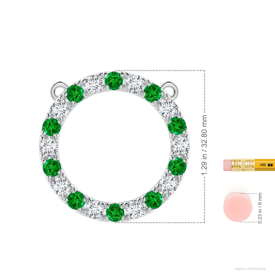 4mm AAAA Emerald and Diamond Open Circle Eternity Pendant in P950 Platinum ruler