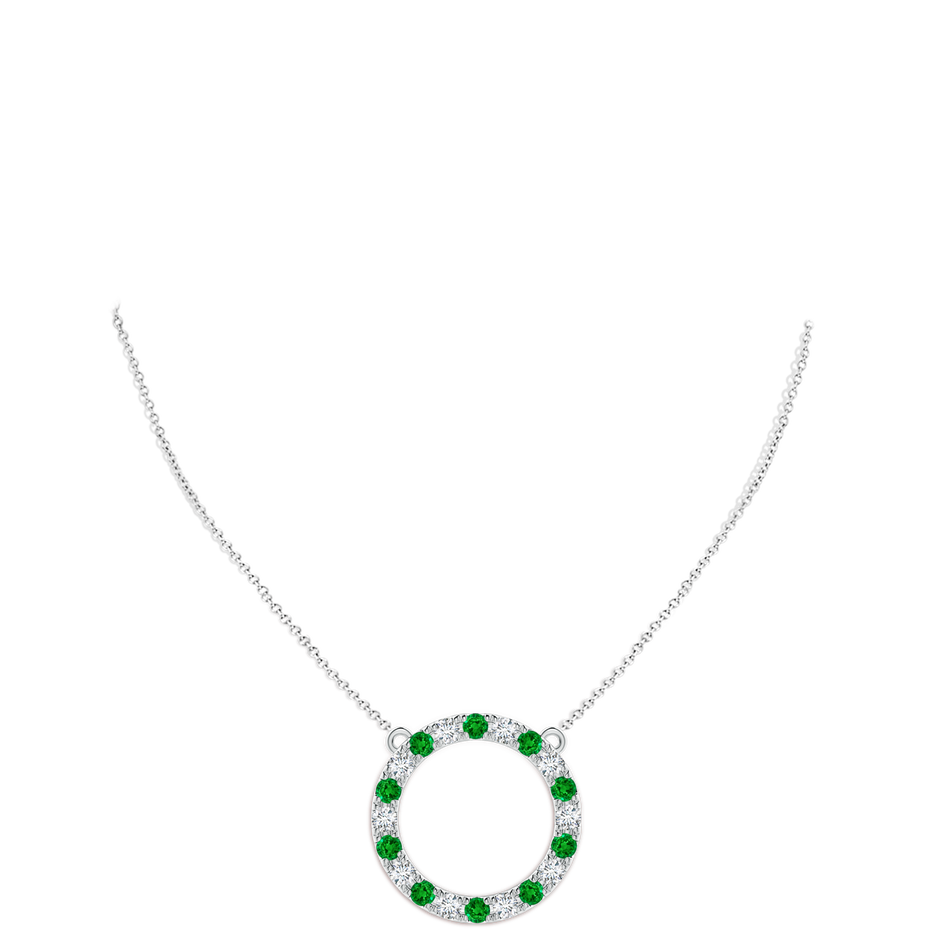 4mm AAAA Emerald and Diamond Open Circle Eternity Pendant in P950 Platinum pen