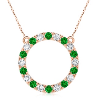 4mm AAAA Emerald and Diamond Open Circle Eternity Pendant in Rose Gold