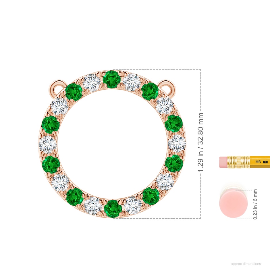 4mm AAAA Emerald and Diamond Open Circle Eternity Pendant in Rose Gold ruler