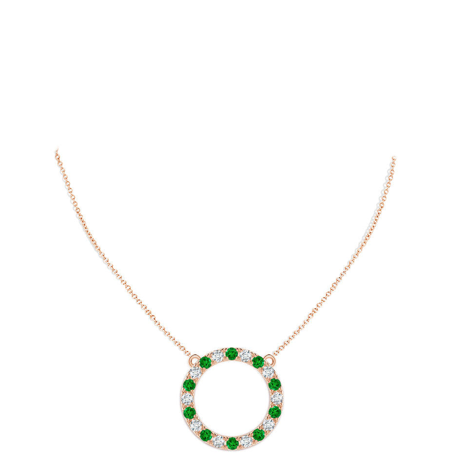4mm AAAA Emerald and Diamond Open Circle Eternity Pendant in Rose Gold pen