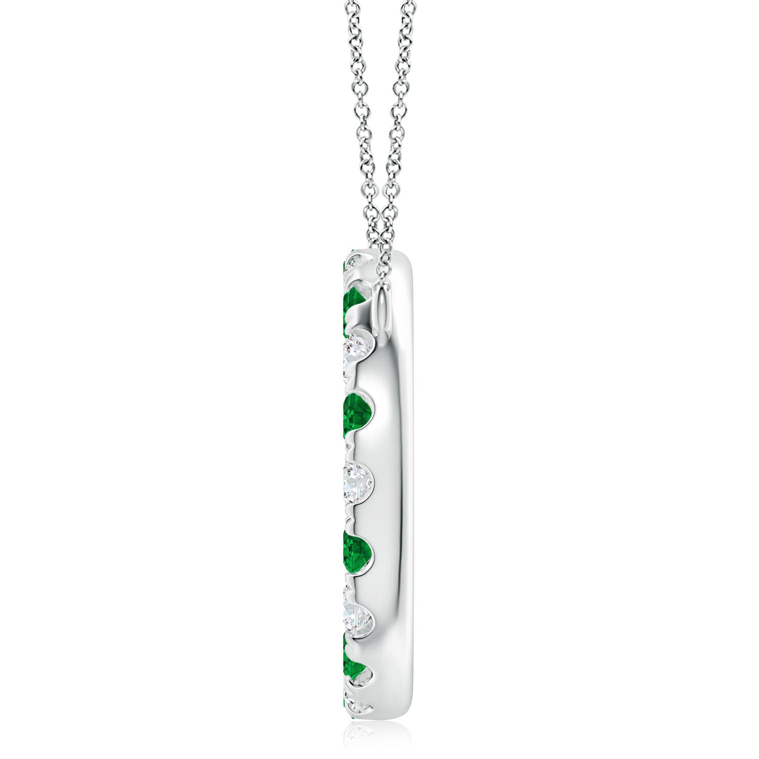 4mm AAAA Emerald and Diamond Open Circle Eternity Pendant in White Gold