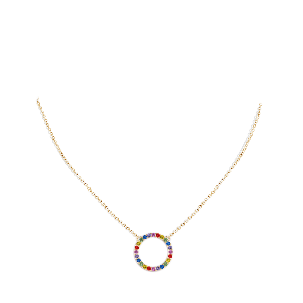 2mm AAA Spectra Prong-Set Round Multi-Sapphire Circle Pendant in Yellow Gold Body-Neck