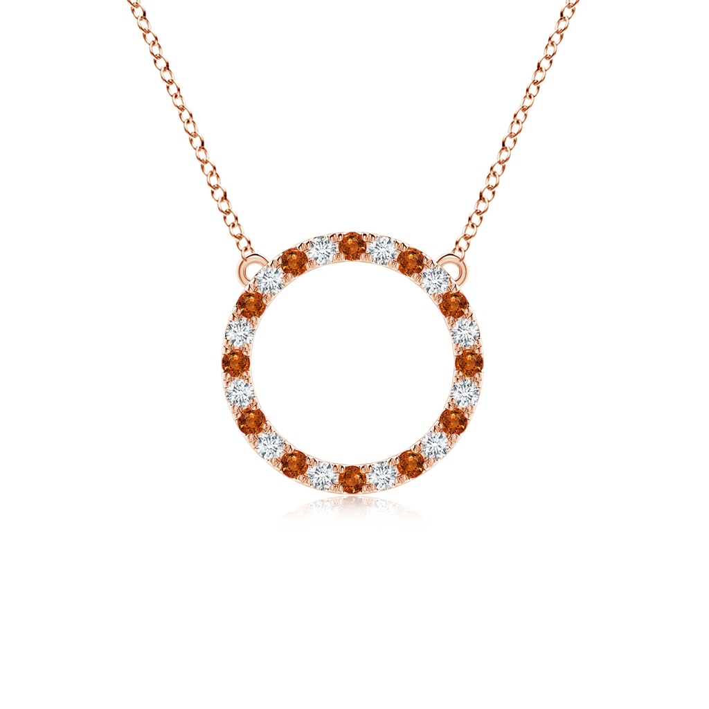 2mm AAAA Orange Sapphire and Diamond Open Circle Eternity Pendant in Rose Gold