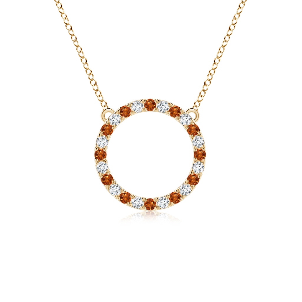 2mm AAAA Orange Sapphire and Diamond Open Circle Eternity Pendant in Yellow Gold