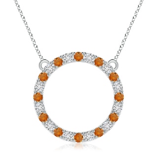 3mm AAA Orange Sapphire and Diamond Open Circle Eternity Pendant in White Gold