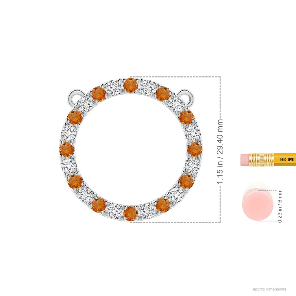 3mm AAA Orange Sapphire and Diamond Open Circle Eternity Pendant in White Gold Ruler