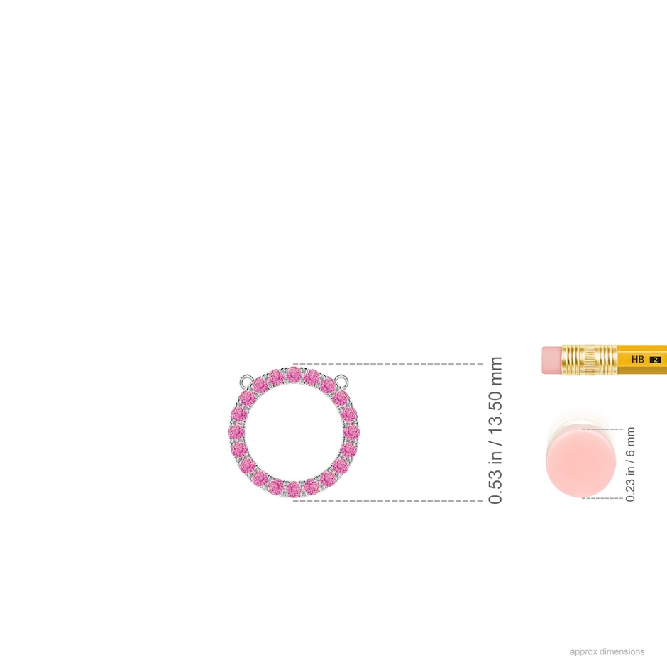 1.5mm AA Pink Sapphire Open Circle Eternity Pendant in White Gold ruler