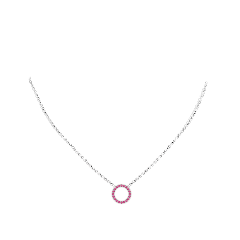 1.5mm AAA Pink Sapphire Open Circle Eternity Pendant in White Gold body-neck