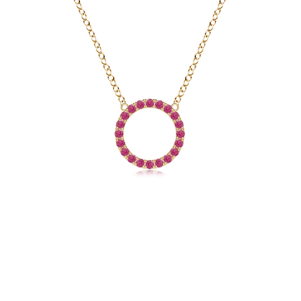 1.5mm AAAA Pink Sapphire Open Circle Eternity Pendant in Yellow Gold