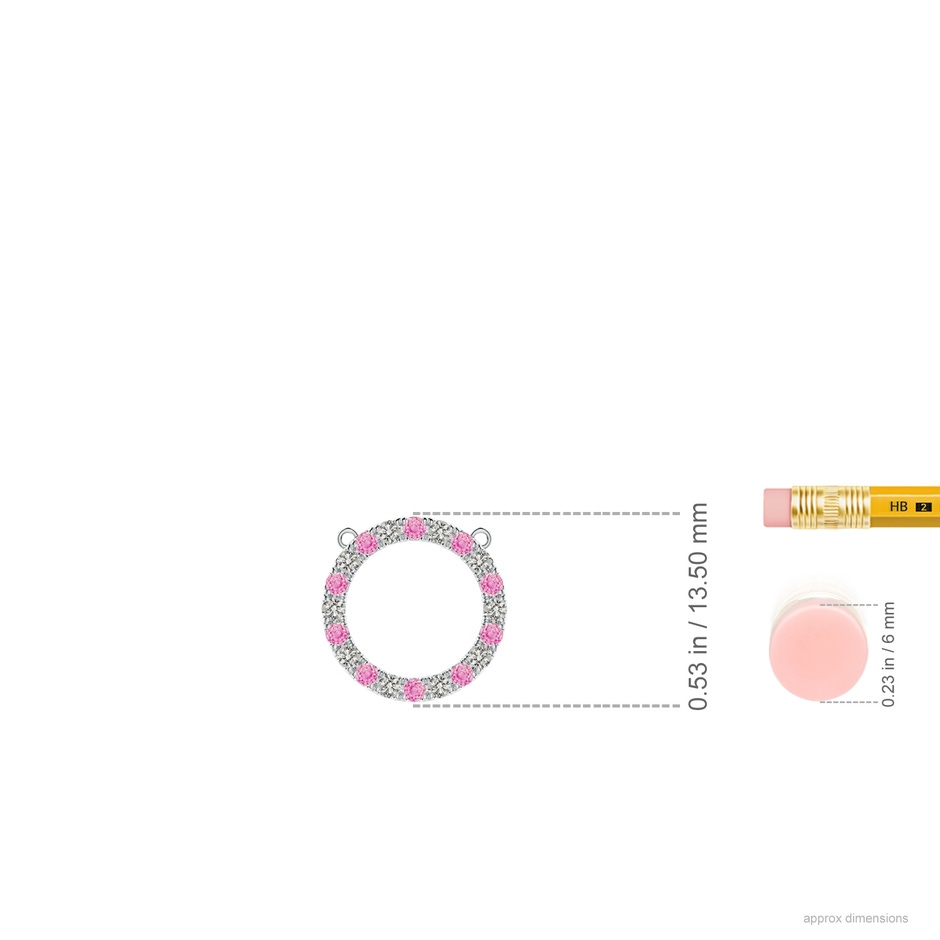 1.5mm A Pink Sapphire and Diamond Open Circle Eternity Pendant in White Gold ruler