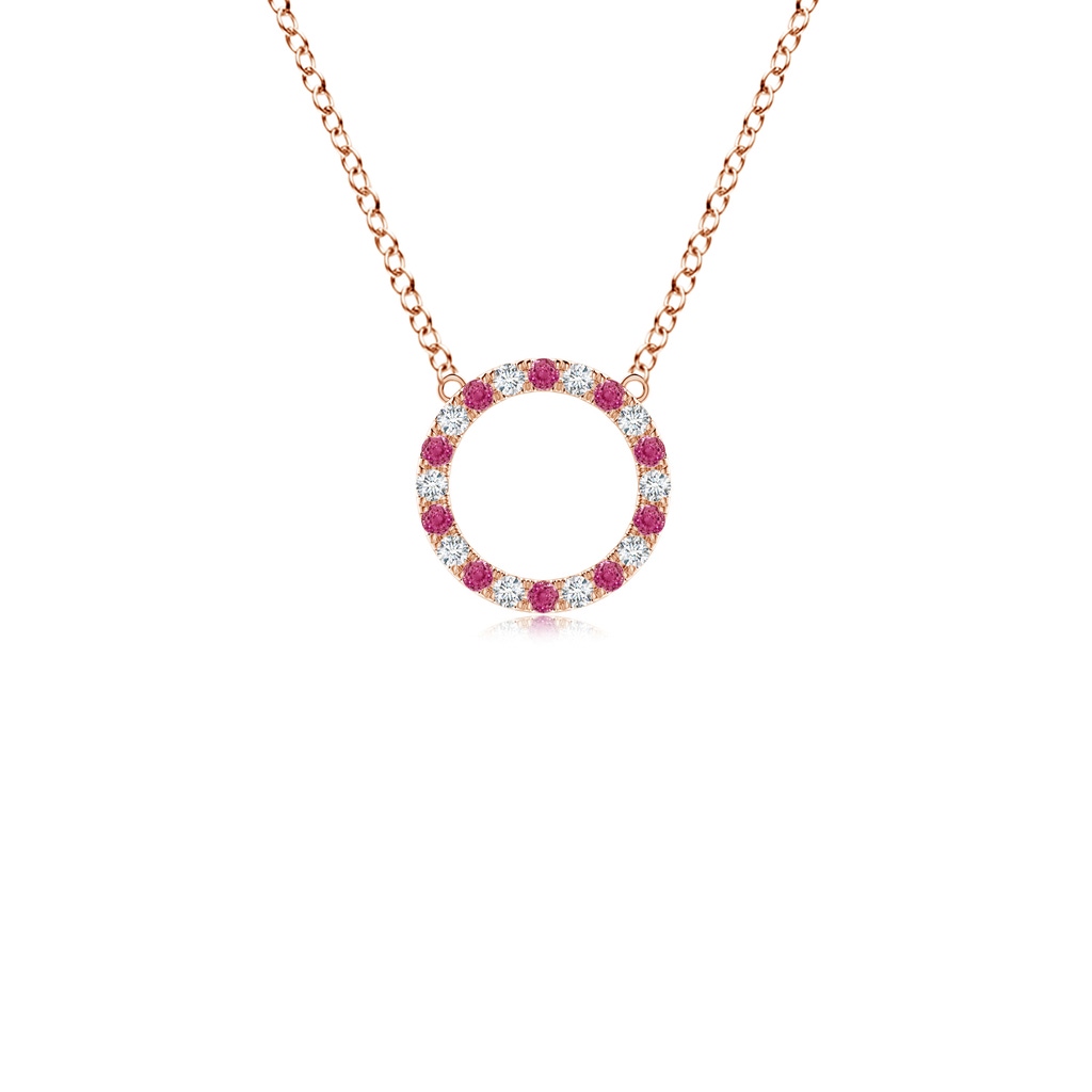 1.5mm AAAA Pink Sapphire and Diamond Open Circle Eternity Pendant in Rose Gold