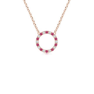 1.5mm AAAA Pink Sapphire and Diamond Open Circle Eternity Pendant in Rose Gold