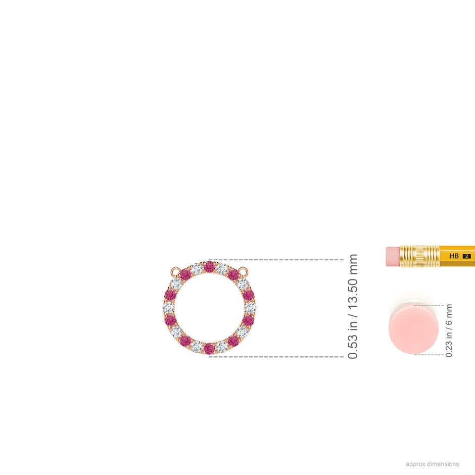 1.5mm AAAA Pink Sapphire and Diamond Open Circle Eternity Pendant in Rose Gold ruler