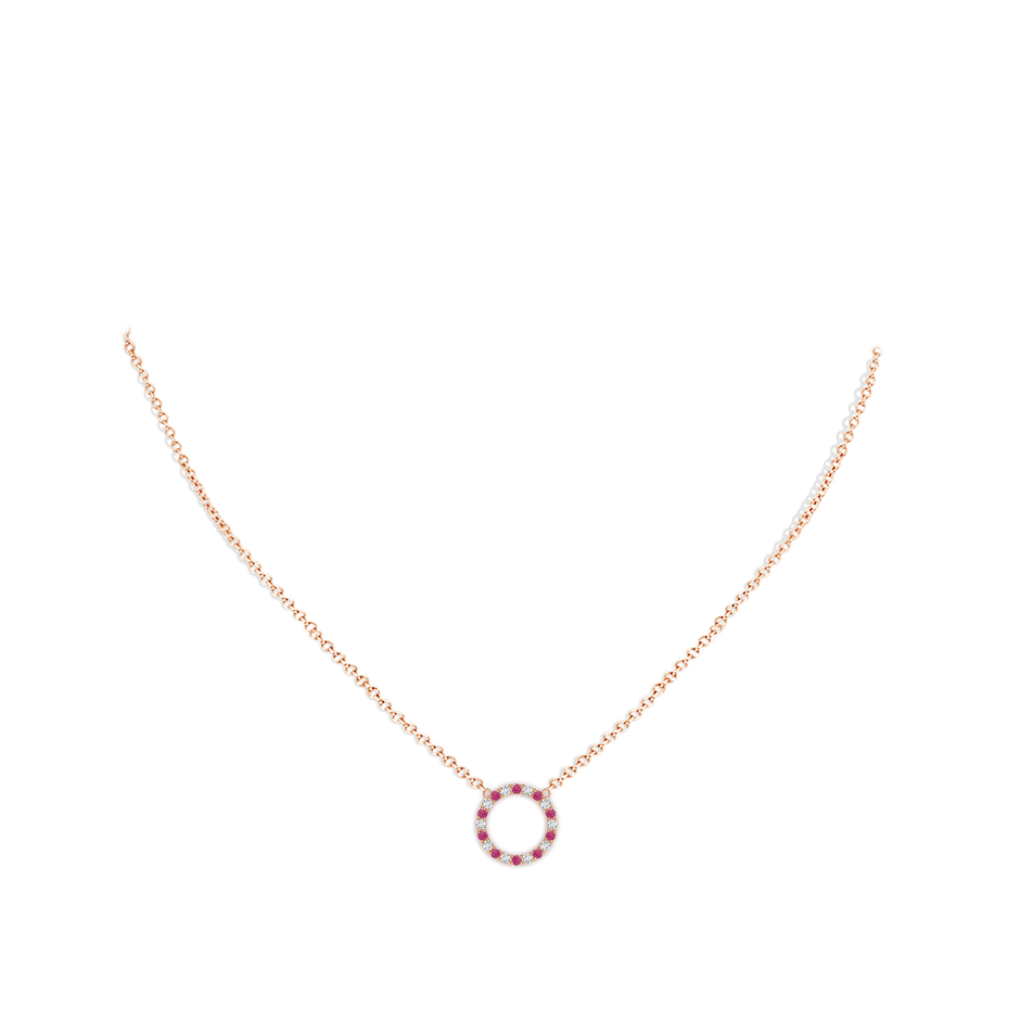 1.5mm AAAA Pink Sapphire and Diamond Open Circle Eternity Pendant in Rose Gold body-neck