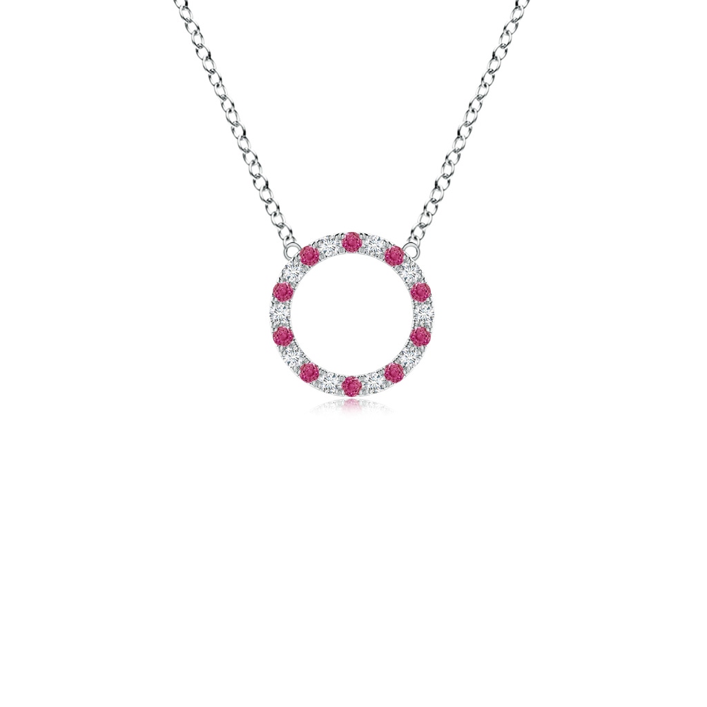 1.5mm AAAA Pink Sapphire and Diamond Open Circle Eternity Pendant in White Gold 