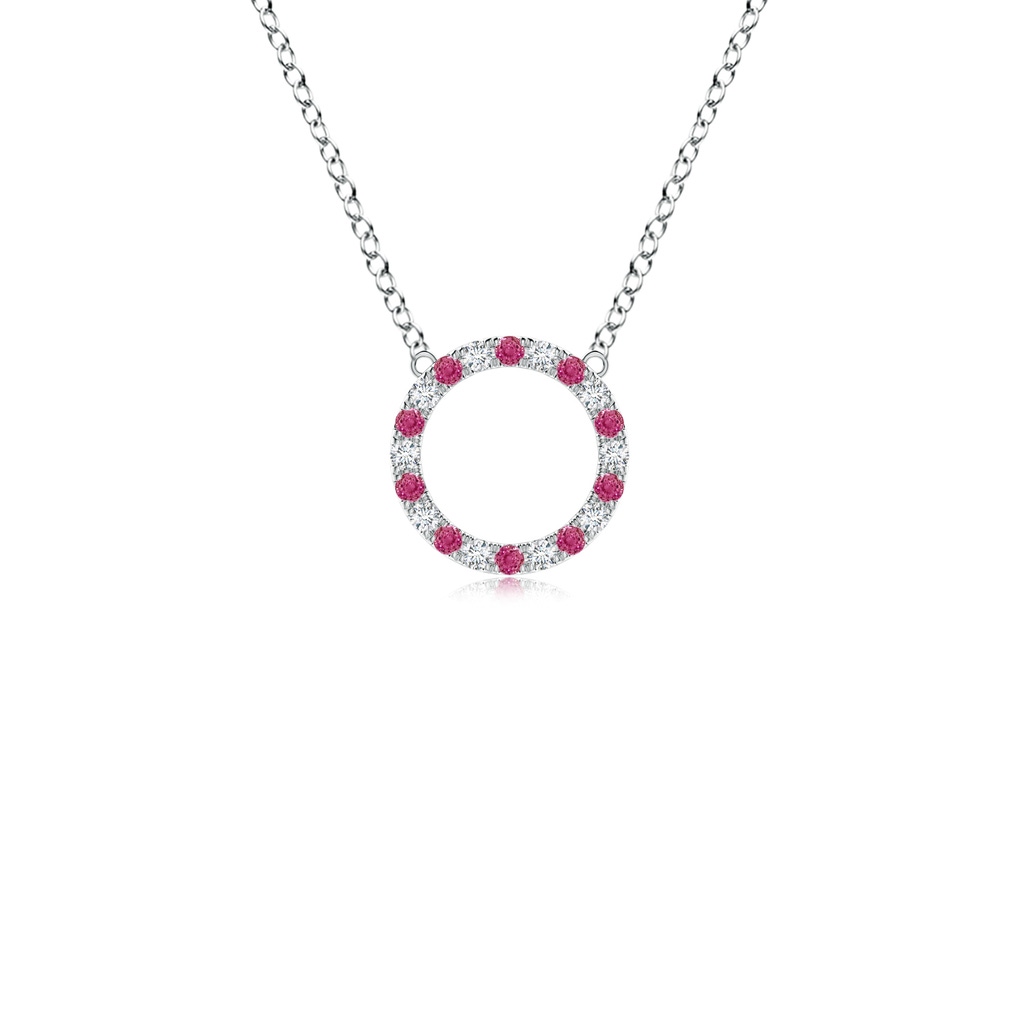 1.5mm AAAA Pink Sapphire and Diamond Open Circle Eternity Pendant in White Gold