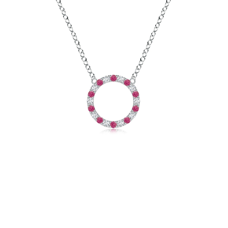 1.5mm AAAA Pink Sapphire and Diamond Open Circle Eternity Pendant in White Gold 