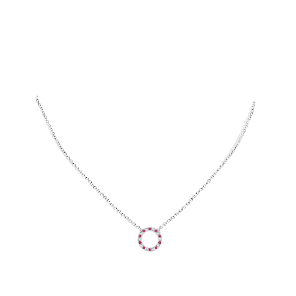 1.5mm AAAA Pink Sapphire and Diamond Open Circle Eternity Pendant in White Gold Body-Neck