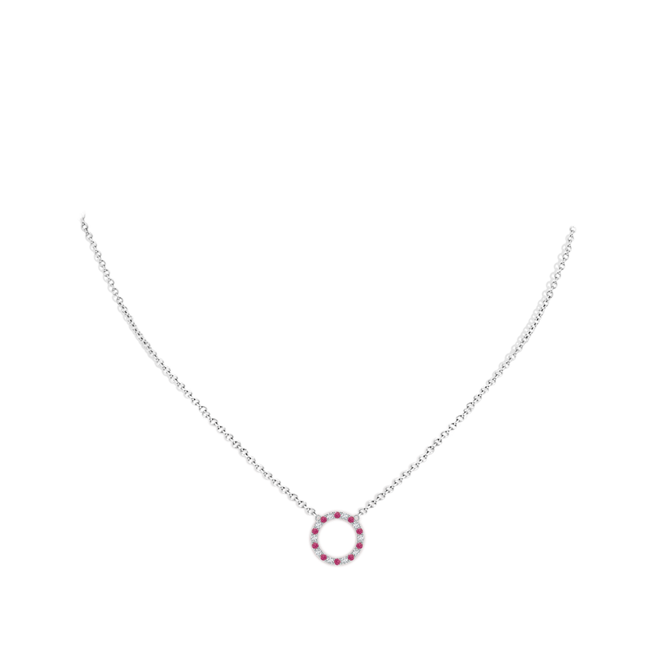 1.5mm AAAA Pink Sapphire and Diamond Open Circle Eternity Pendant in White Gold body-neck