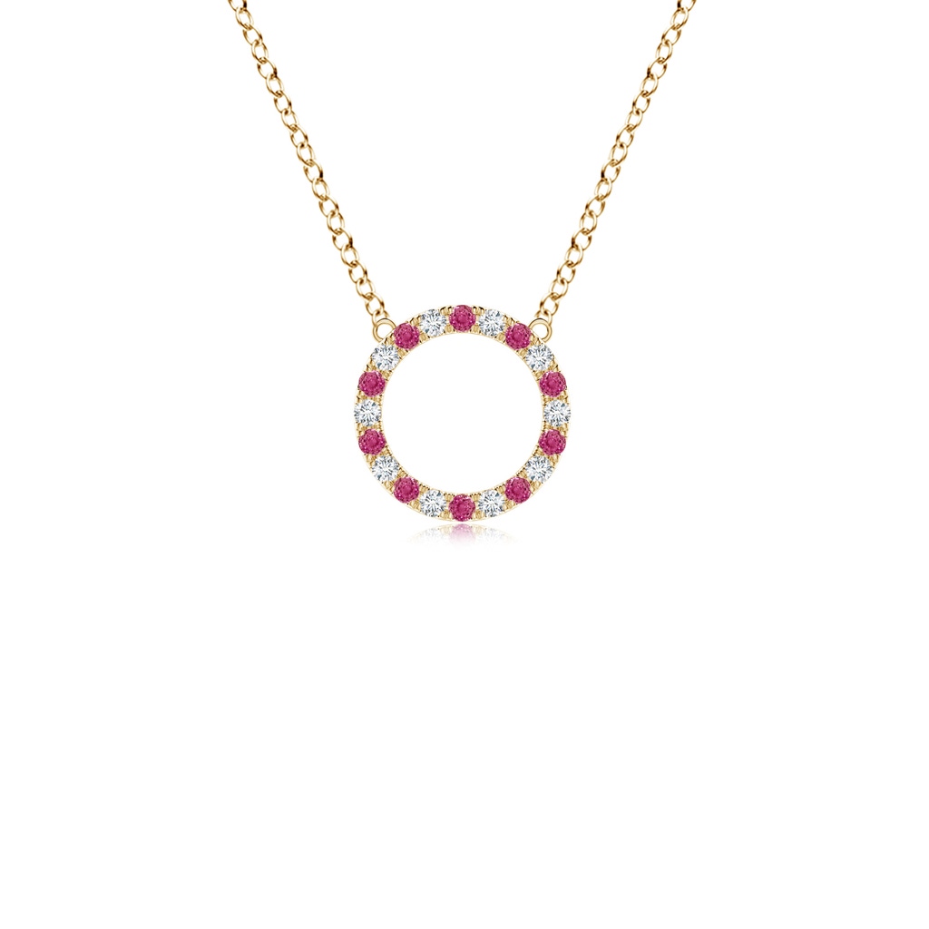 1.5mm AAAA Pink Sapphire and Diamond Open Circle Eternity Pendant in Yellow Gold