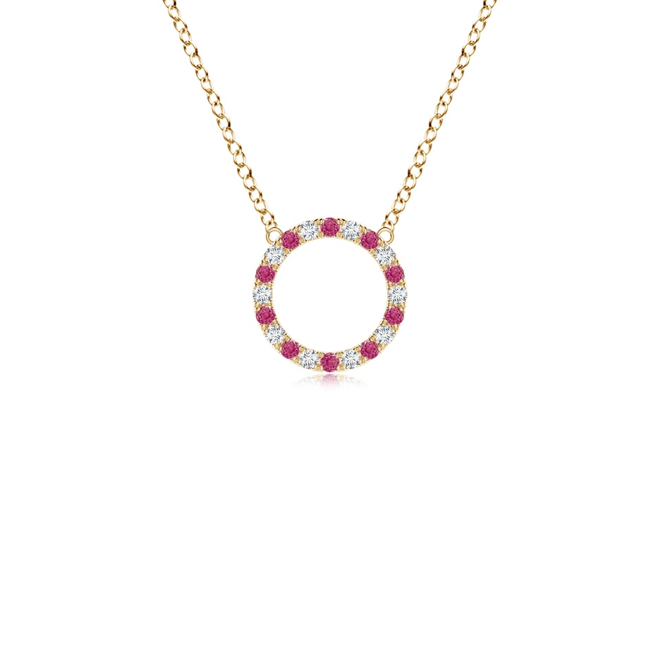 1.5mm AAAA Pink Sapphire and Diamond Open Circle Eternity Pendant in Yellow Gold 