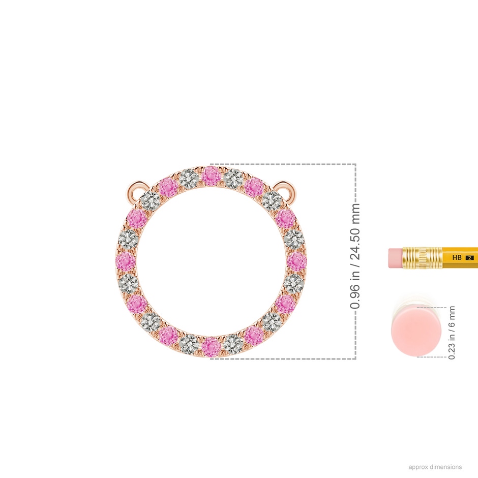 2.5mm A Pink Sapphire and Diamond Open Circle Eternity Pendant in Rose Gold ruler