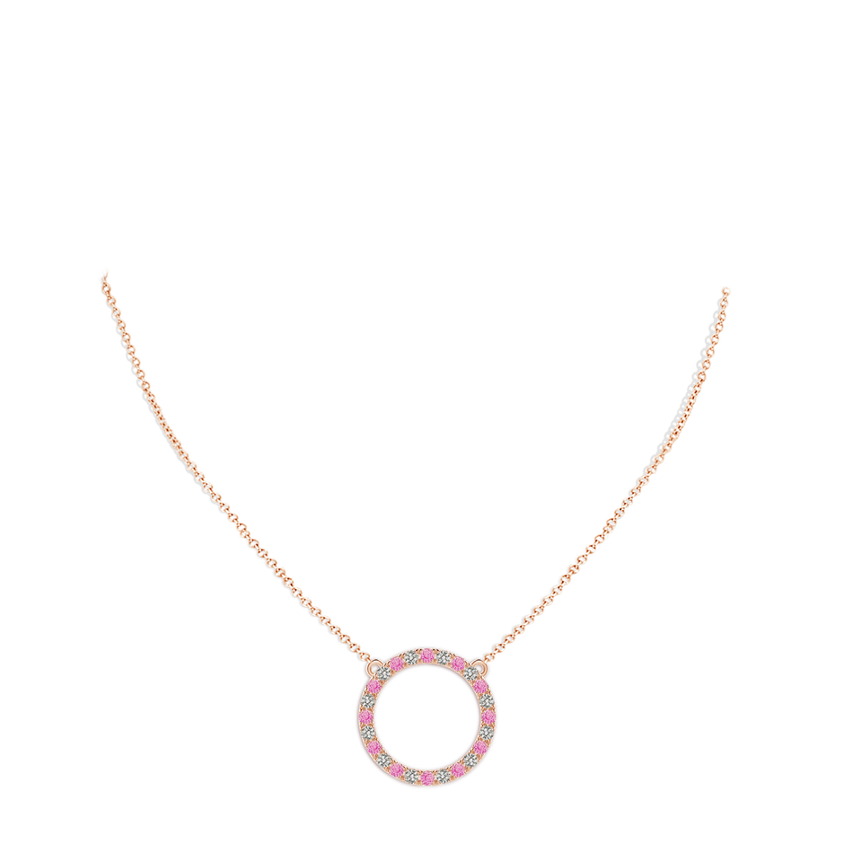 2.5mm A Pink Sapphire and Diamond Open Circle Eternity Pendant in Rose Gold body-neck