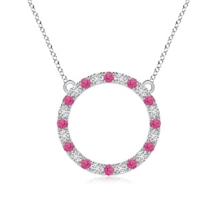2.5mm AAA Pink Sapphire and Diamond Open Circle Eternity Pendant in White Gold