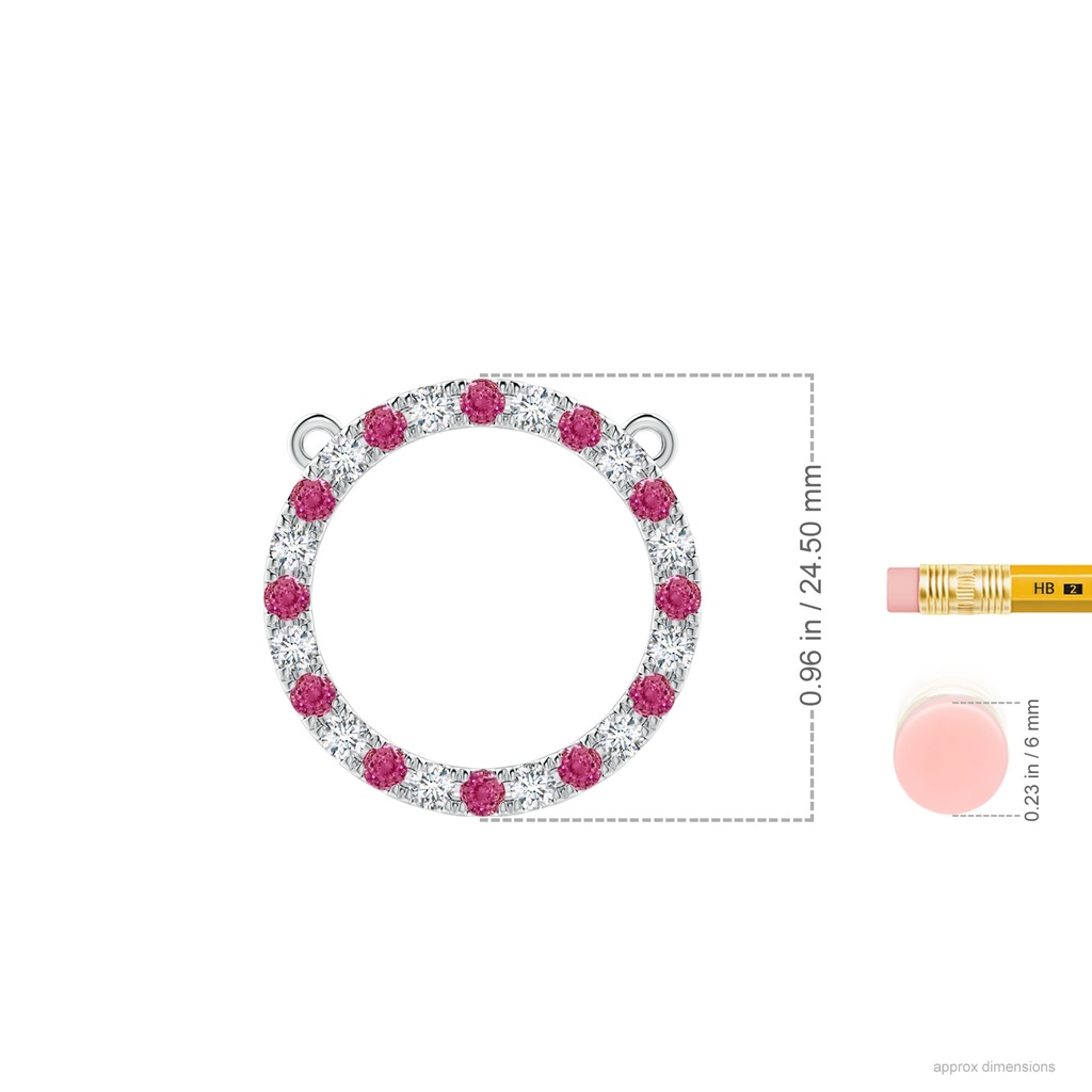 2.5mm AAAA Pink Sapphire and Diamond Open Circle Eternity Pendant in P950 Platinum Ruler