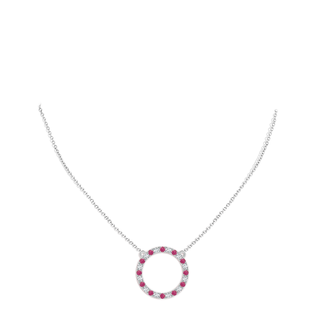 2.5mm AAAA Pink Sapphire and Diamond Open Circle Eternity Pendant in P950 Platinum Body-Neck