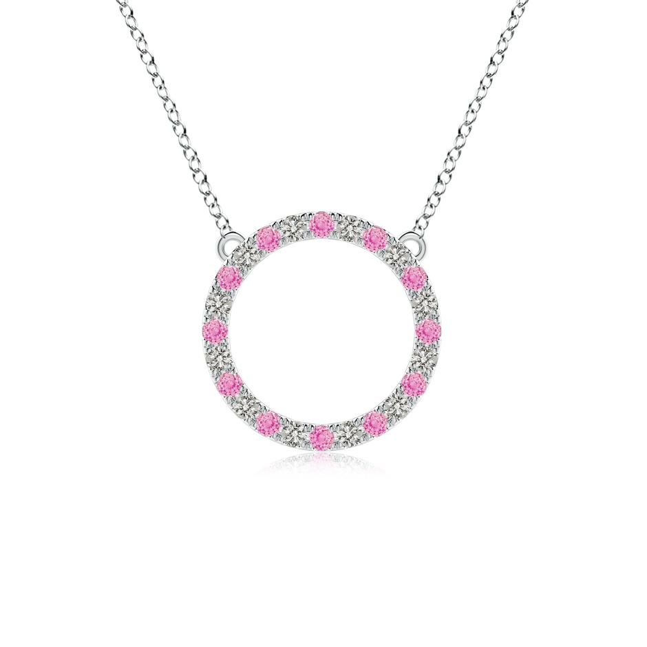 2mm A Pink Sapphire and Diamond Open Circle Eternity Pendant in White Gold 