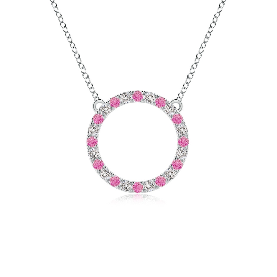 2mm AA Pink Sapphire and Diamond Open Circle Eternity Pendant in White Gold 