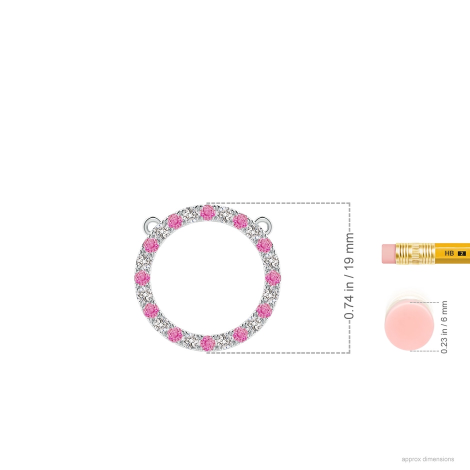 2mm AA Pink Sapphire and Diamond Open Circle Eternity Pendant in White Gold ruler