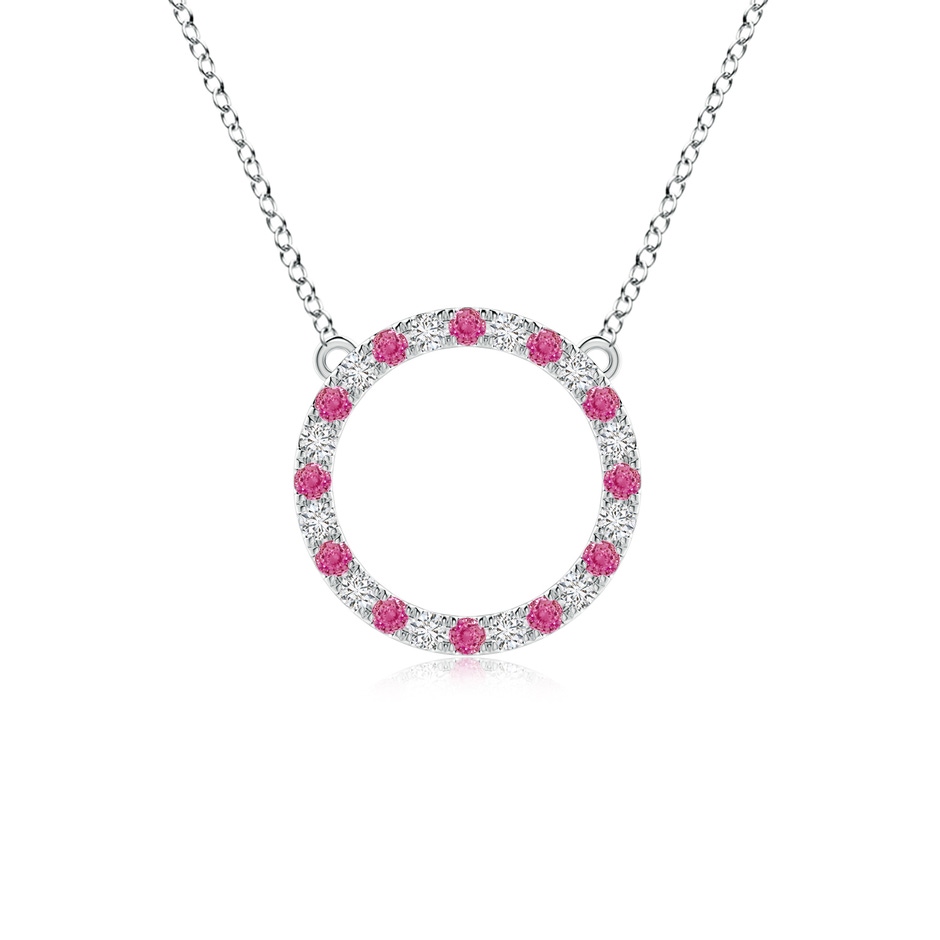 2mm AAA Pink Sapphire and Diamond Open Circle Eternity Pendant in White Gold 