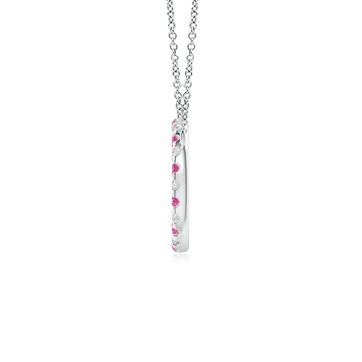 2mm AAA Pink Sapphire and Diamond Open Circle Eternity Pendant in White Gold - side 2