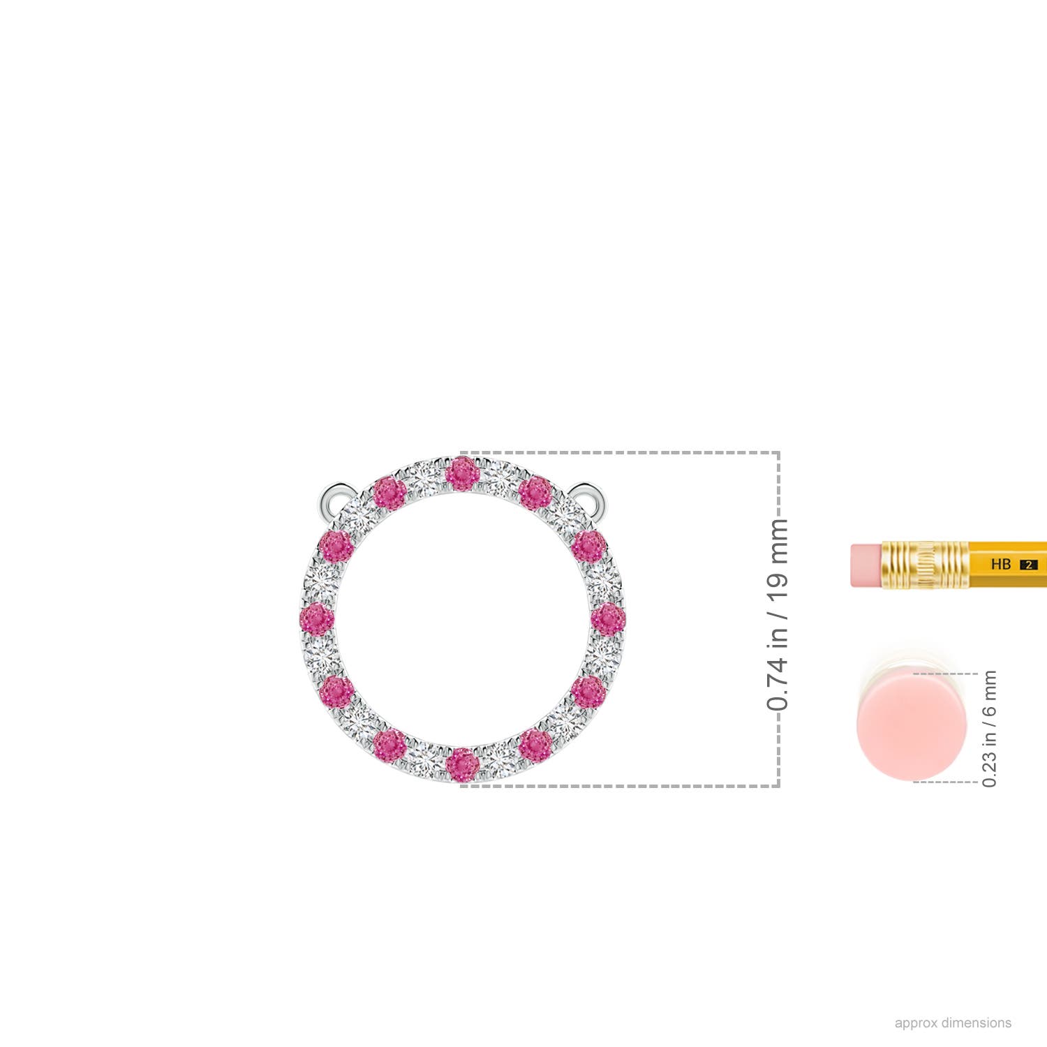 2mm AAA Pink Sapphire and Diamond Open Circle Eternity Pendant in White Gold - ruler