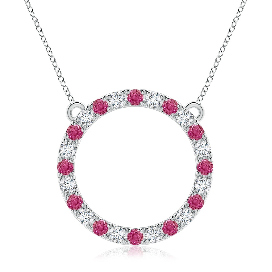 3mm AAAA Pink Sapphire and Diamond Open Circle Eternity Pendant in P950 Platinum 